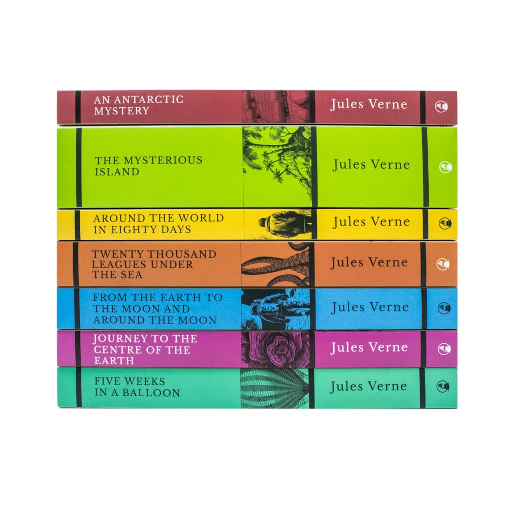 Jules Verne 7 Books Set Collection: (Journey to the Centre of the Earth, Around the World in Eighty Days, The Mysterious Island, Five Weeks in a Balloon)