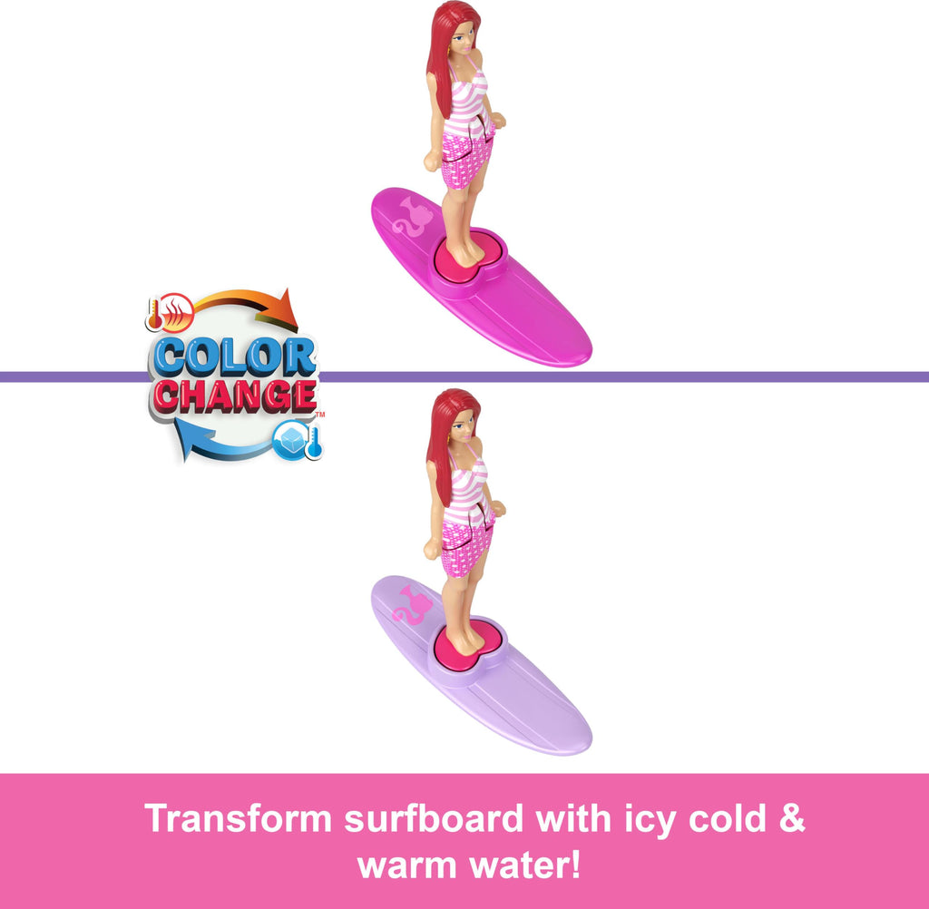 Barbie Mini BarbieLand Doll & Toy Vehicle Set, 1.5-inch Barbie Doll & Beach Convertible with Color-Change, Plus Beach Accessory, JCR35