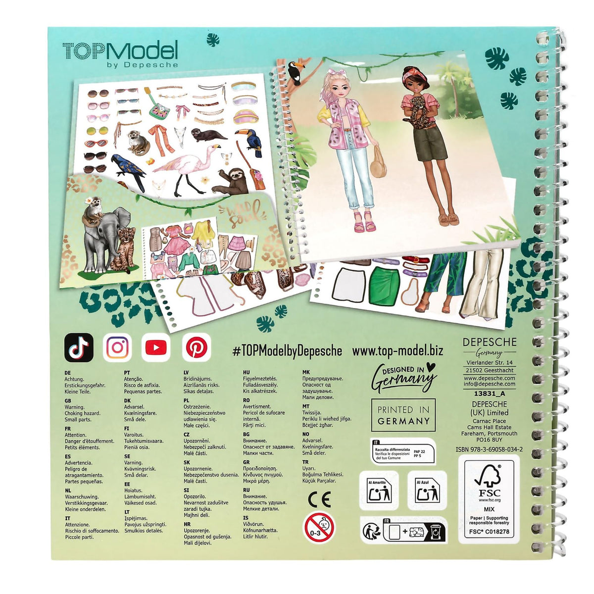 Depesche 13831 TOPModel - Dress Me Up Stickerbuch Safari, mit 24 Seiten tierische Model Motive zum Selbstgestalten, inkl. 11 Stickerbogen