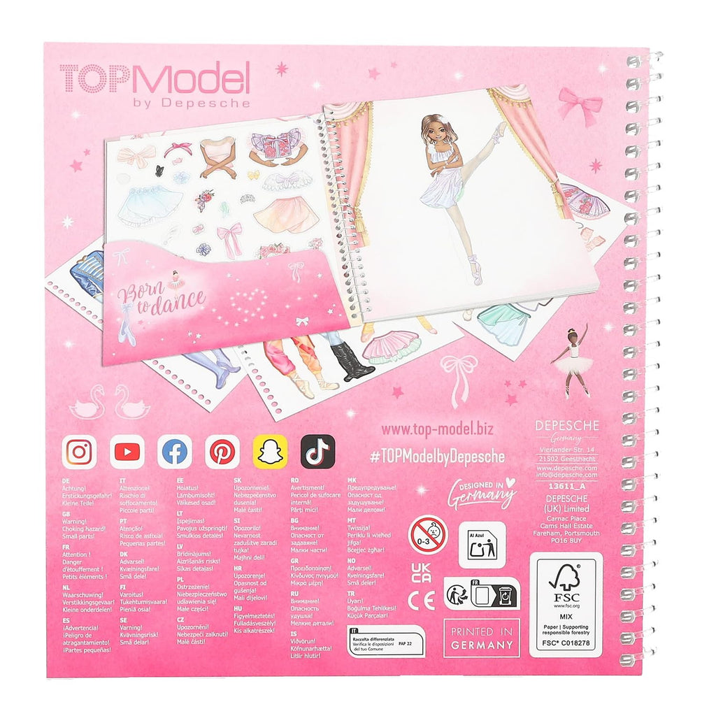 Depesche 13611 TOPModel Ballet - Dress Me Up Sticker Book with 24 Pages of Pre-printed Ballerina Designs for Customization, Includes 11 Sticker Sheets