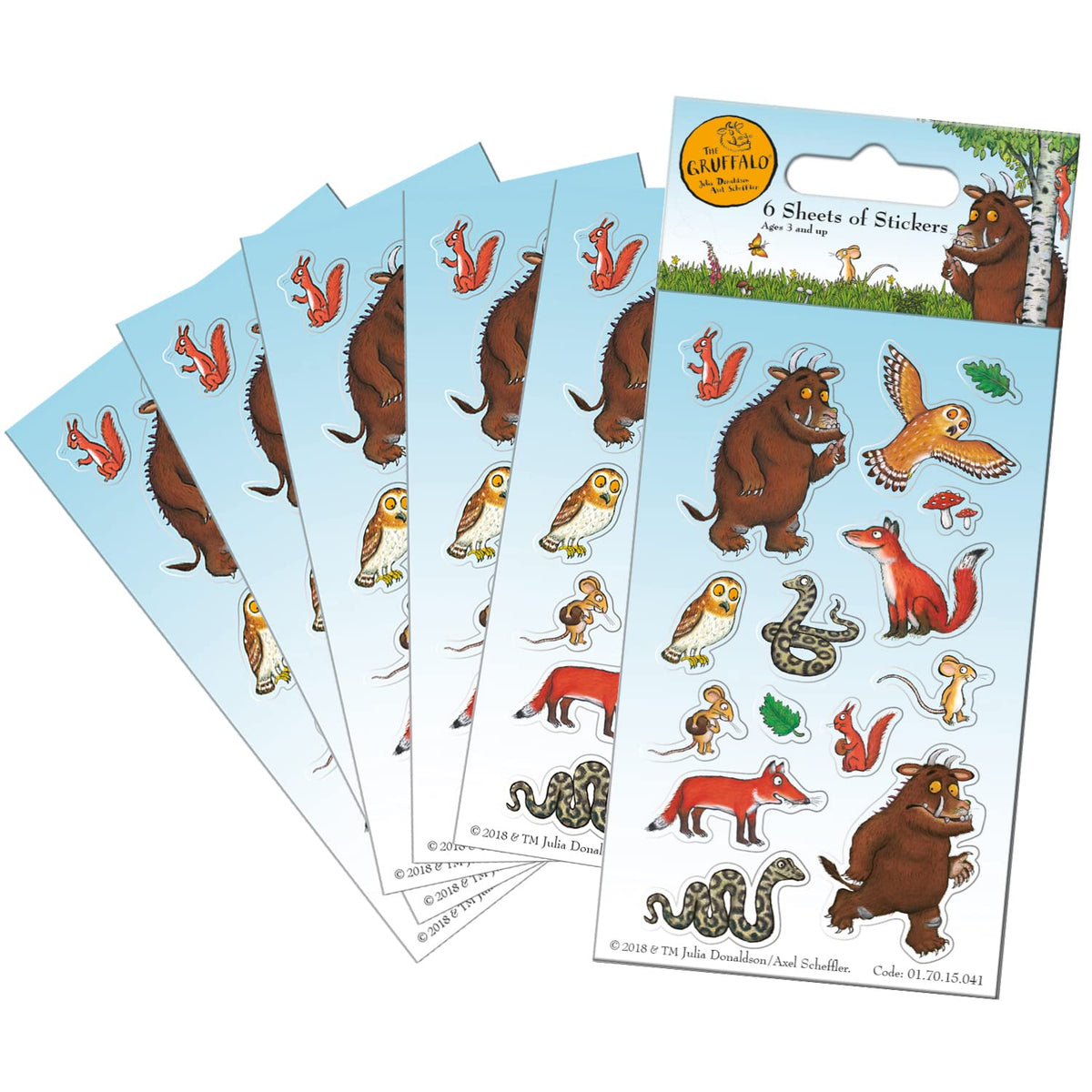 Paper Projects 01.70.15.041 Gruffalo Party Bag Stickers (6 Sheets), Blue, 12.5cm x 7.5cm