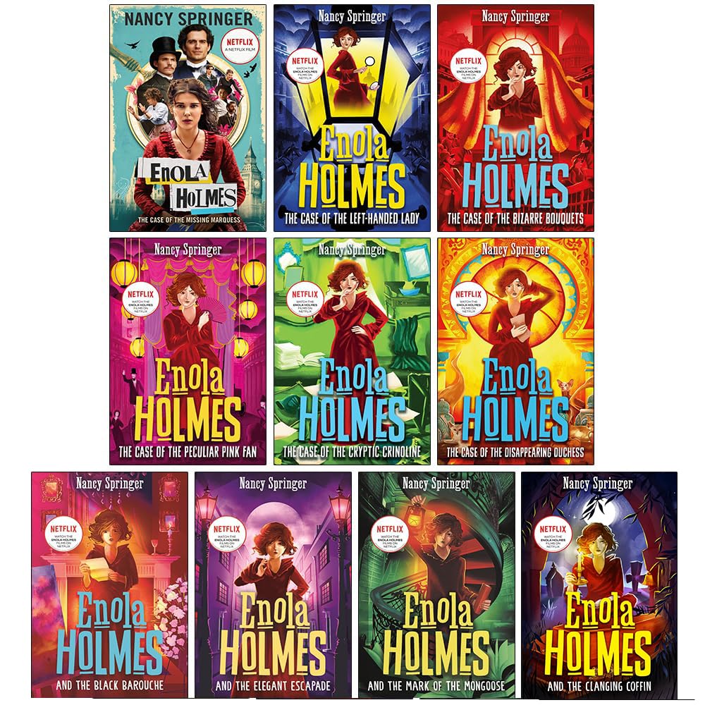 Enola Holmes 10 Books Collection Set By Nancy Springer(The Case of the Missing Marquess, The Case of the Left-Handed Lady, The Case of the Bizarre Bouquets,The Case of the Peculiar Pink Fan & More)