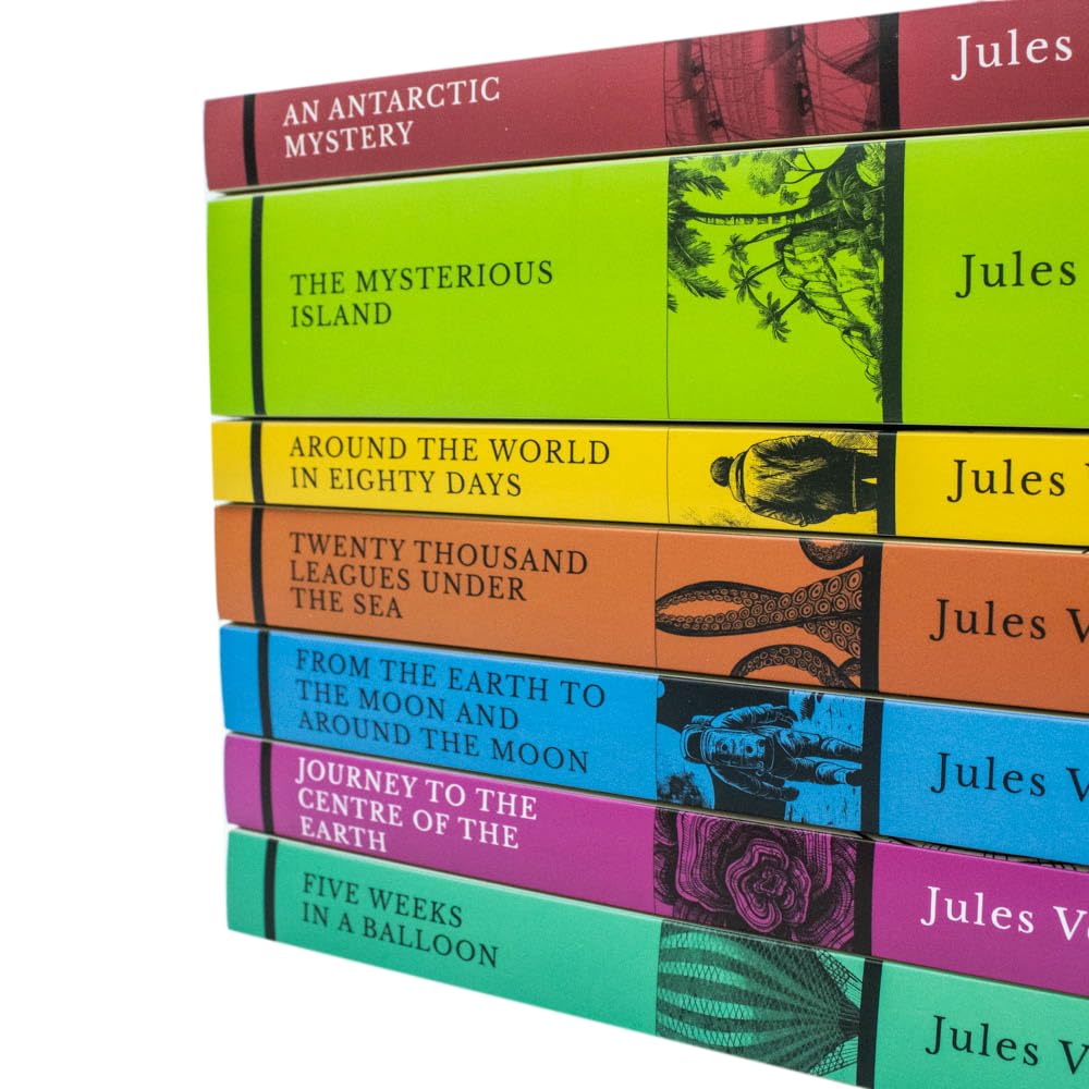 Jules Verne 7 Books Set Collection: (Journey to the Centre of the Earth, Around the World in Eighty Days, The Mysterious Island, Five Weeks in a Balloon)