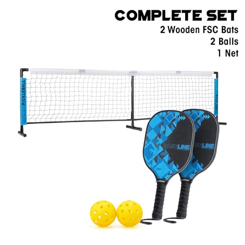 Baseline Pickleball Paddles Set, FSC Wooden Rackets with Accessories, Premium Pickleball Bats and Balls for Indoor and Outdoor Use