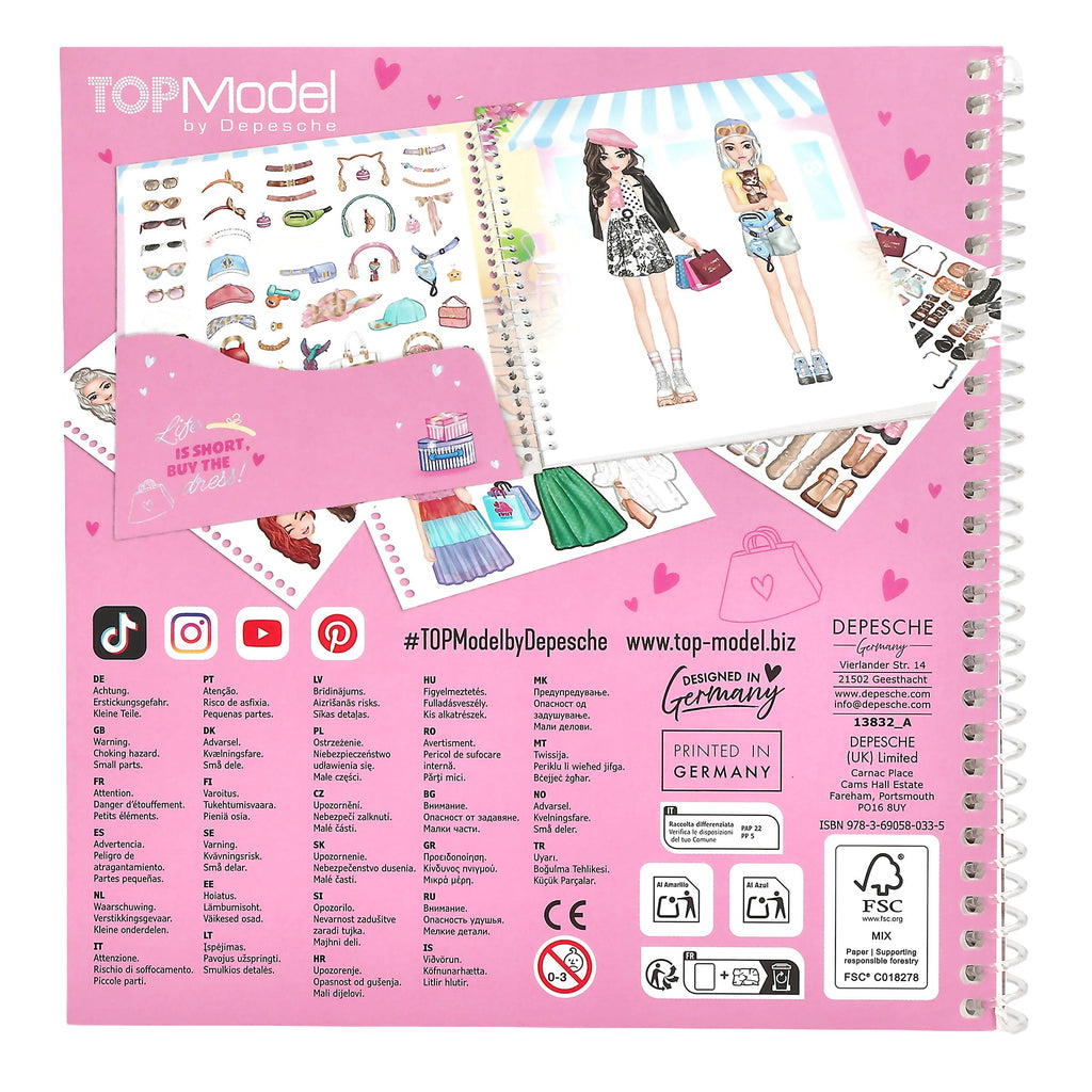 Depesche 13832 TOPModel Dress Me Up - Stickerbuch Shopping Tour, mit 24 Seiten Model Motive zum Selbstgestalten, inkl. 11 Stickerbogen