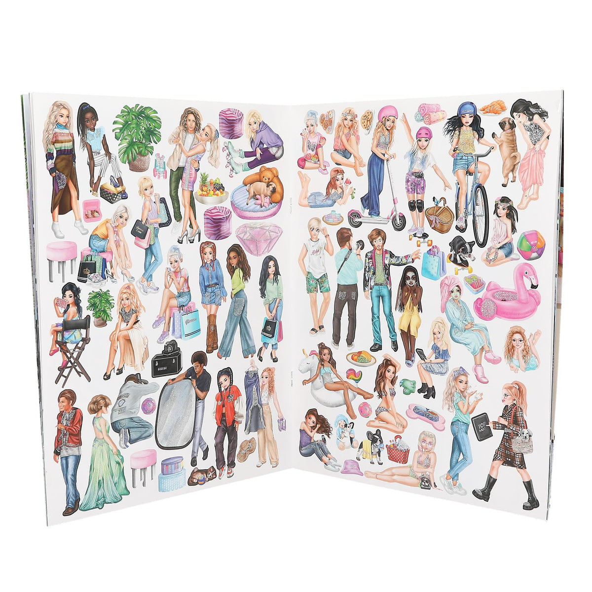 Depesche 13423 TOPModel Stickerworld Book 16 Detailed Backgrounds and 6 Pages of Accessory Stickers, Multi-Colour, Approx. 26 x 21 x 0.5 cm