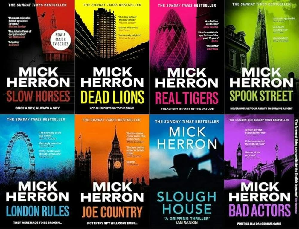 Slough House Series: Book 1-8 by Mick Herron Complete Collection 8 Books Set (Slow Horses, Dead Lions, Real Tigers, Spook Street, London Rules, Joe Country, Slough House & Bad Actors)