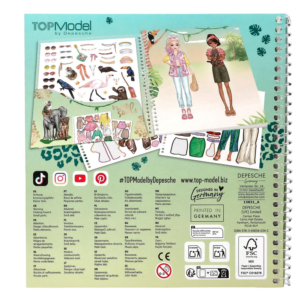 Depesche 13831 TOPModel - Dress Me Up Stickerbuch Safari, mit 24 Seiten tierische Model Motive zum Selbstgestalten, inkl. 11 Stickerbogen